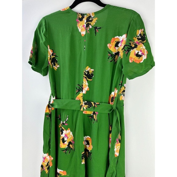 A.L.C. 100% Silk Cora Wrap Dress Green Floral Tie V-Neck SS Women's Size 4 ALC - Picture 7 of 16